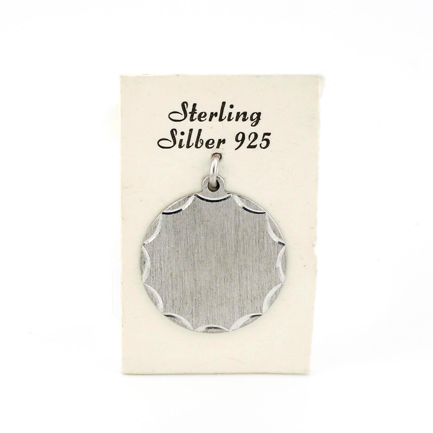 Pendant 925 Silver Round Engraving Plate, Matte Finish, for