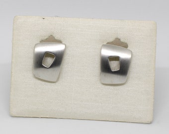 Pierre Lang Clip-On Earrings Square Wide Silver Colour Dull Modern Timeless Ladies High Quality