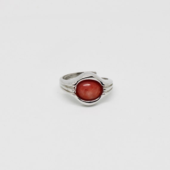 Vintage ring 835 silver oval stone coral red G&W … - image 3