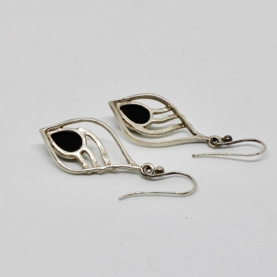 Vintage earrings hanging 925 silver drops onyx st… - image 4