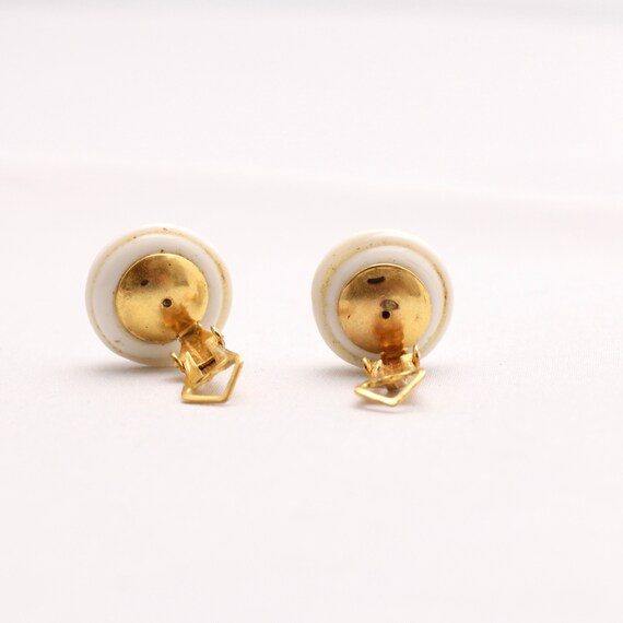 Vintage ear clips rose white stone petite 60s tra… - image 4