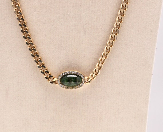Henkel & Grosse Collier chain necklace green oval… - image 7