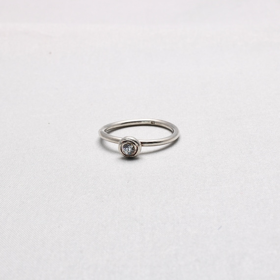 Vintage Ring Glatt mit runder Kristall 925 Silber… - image 2