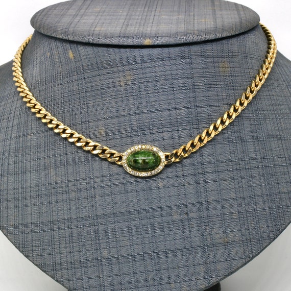Henkel & Grosse Collier chain necklace green oval… - image 1