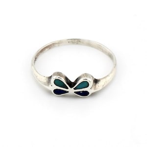 Mädchen Schleifen Ring 925 Silber mit Türkis und Lapislazuli Steine Ringgröße 52