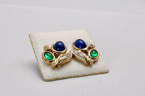 Pierre Lang Flower Studs with Blue Green Crystals… - image 3