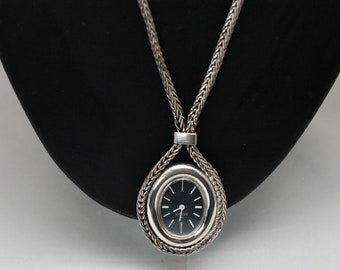 Damas 925 Silber Uhr mit Kette Kettenuhr mit Fuchsschwanzkette befestigt 60er Jahre Vintage für Sie