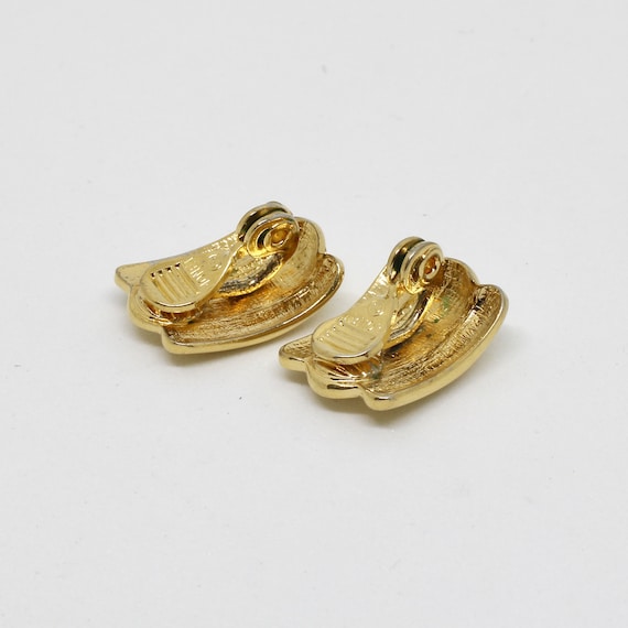 Monet clip-on earrings gold color smooth designer… - image 7