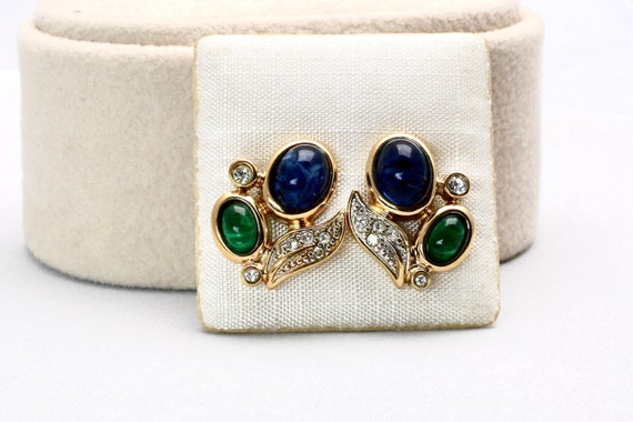 Pierre Lang Flower Studs with Blue Green Crystals… - image 1