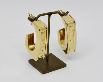 Wuchtige Ohrstecker Ohrringe Eckig breit Creolen Form Goldfarbe 80er Jahre Vintage für Frau Auffallend leicht