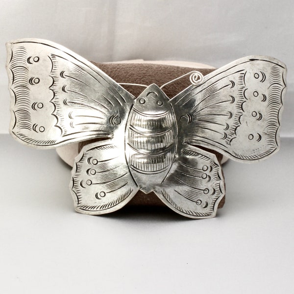 Vintage Haarspange Haarklammer Silber Farbe Schmetterling Tiermotiv Flugtier Wuchtig für Frau