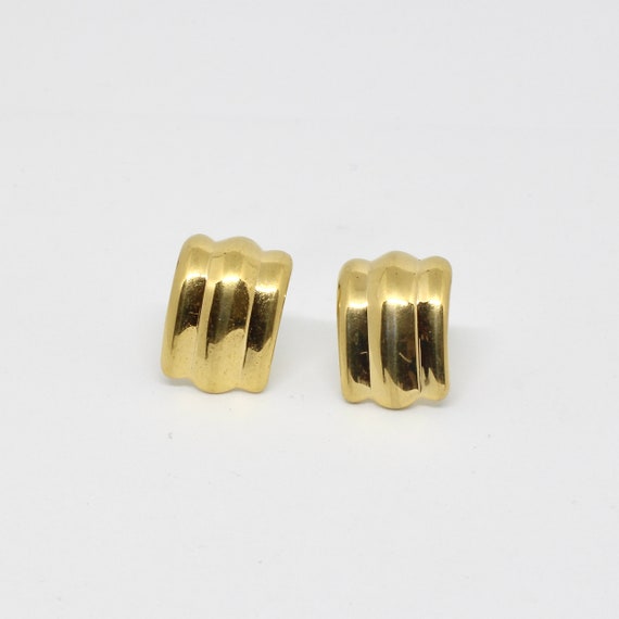 Monet clip-on earrings gold color smooth designer… - image 2