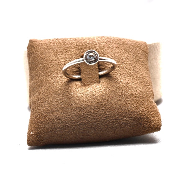 Vintage Ring Glatt mit runder Kristall 925 Silber… - image 1