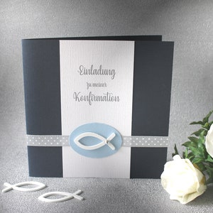 Bastelset DIY Einladung zur Konfirmation, Kommunion, Firmung oder Taufe "blau" incl. Umschlag & Einlegeblatt Design K11