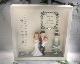 Gift box as a frame for "Wedding & Baptism" Eucalyptus with transparent sliding lid, personalized, Design 8003-1