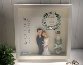 Gift box as a frame for "wedding" eucalyptus with transparent sliding lid, high quality, personalized, design 8003