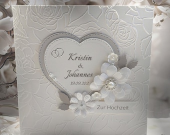 Wedding congratulations card "The Exclusive Card" with handmade flowers, design 169