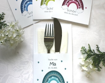 Cutlery bag "Rainbow" personalized in 4 colors for christening, design 210