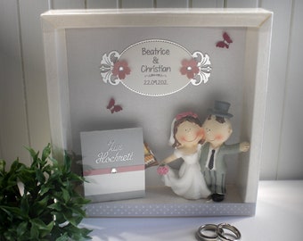 Gift box as a frame for "wedding" with transparent sliding lid, high quality, personalized, design 8004