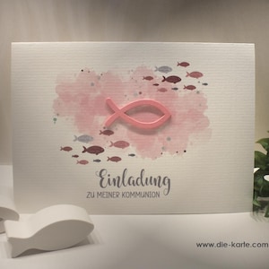 Einladungskarten 10 Stück "Fisch rosa" zur Konfirmation-Kommunion-Firmung-Taufe incl. Umschlag zum kleinen Preis! Design K30