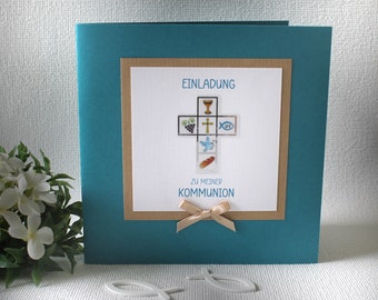 Bastelset DIY Einladung zur Konfirmation, Kommunion, Firmung oder Taufe "Kreuz" incl. Umschlag & Einlegeblatt Design K09