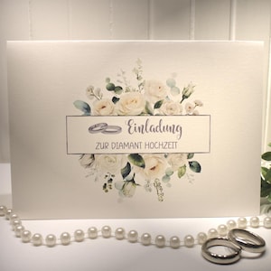 Einladungskarten 10 Stück "Rosen" für Ihre Diamantene Hochzeit, incl. Umschlag & Einlegeblatt zum kleinen Preis Design DI 02
