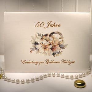 Einladungskarten 10 Stück "Ringe gold" für Ihre Goldene Hochzeit incl. Umschlag zum kleinen Preis Design GO 04