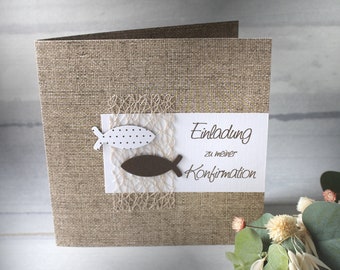 Bastelset DIY Einladung zur Konfirmation, Kommunion, Firmung oder Taufe „Leinen“ incl. Umschlag & Einlegeblatt Design K02