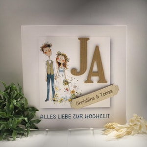 Glückwunschkarte zur Hochzeit, Brautpaar "JA" mit Personalisierung und auf Wunsch als Geldgeschenk  Design 141