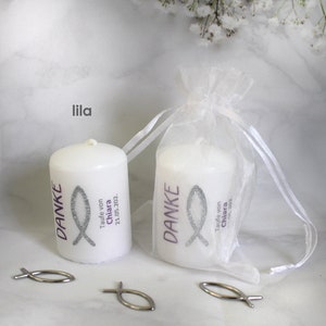 Guest gift candle THANK YOU with glitter fish for confirmation, communion or baptism, in an organza bag, at a low price Design 315 image 5