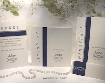 Craft set DIY "blue" invitation, menu card, thank you note or guest gift candle for confirmation, communion or baptism Design K18