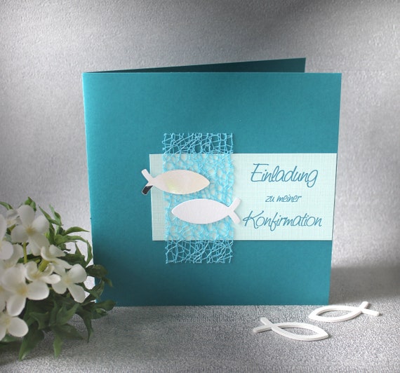 Bastelset DIY Einladung zur Konfirmation, Kommunion, Firmung oder Taufe „türkis" incl. Umschlag Design K02