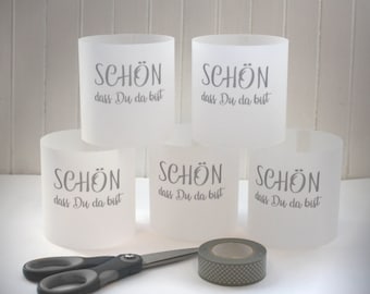 Lichthülle, Windlicht Pergament DIY "Schön dass Du da bist" zum selbst gestalten, Design 99