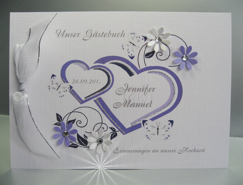 Gästebuch zur Hochzeit mit Namen 10000, A5, in 7 Farben lila