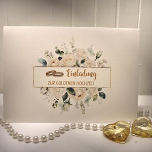 Einladungskarten 10 Stück "Rosen" für Ihre Goldene Hochzeit incl. Umschlag zum kleinen Preis Design GO 02