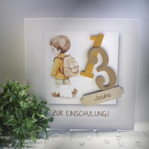 Glückwunschkarte zur Einschulung Junge, mit Personalisierung und auf Wunsch als Geldgeschenk  Design 137