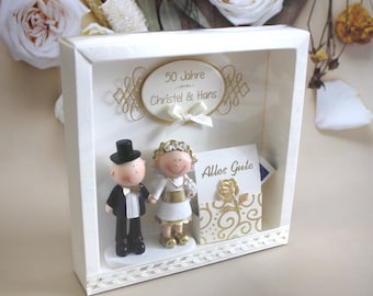 Gift box as a frame for the "Golden Wedding" with transparent sliding lid, high quality, personalized, design 8000