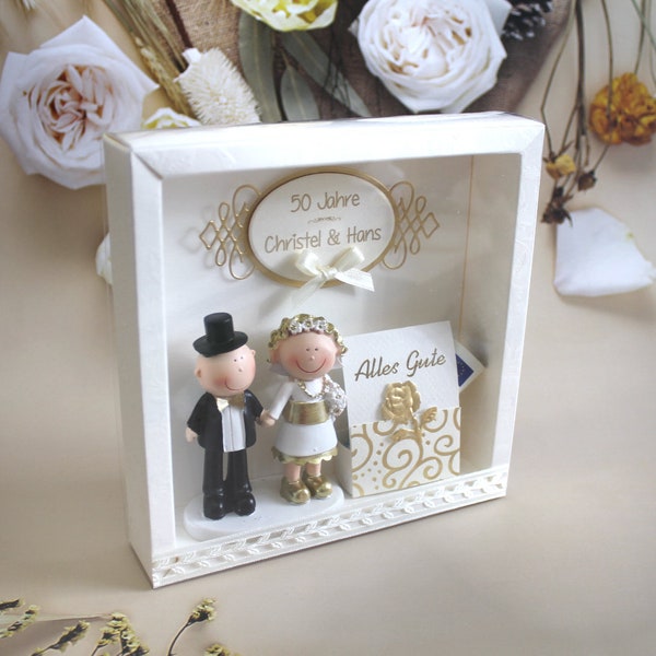 Geschenkschachtel als Rahmen zur "Goldenen Hochzeit" mit transparentem Schiebedeckel, hochwertige Qualität, personalisiert, Design 8000