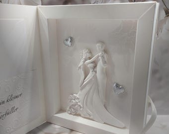 Exclusive wedding gift box with a handmade framed bride and groom figurine, ideal as a cash gift for weddings, including personalization! 116
