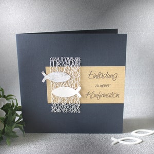 Bastelset DIY Einladung, Menükarte, Windlicht & Gästebuch zur Konfirmation, Kommunion oder Taufe „blau" Design K02