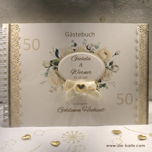 Gästebuch zur Goldenen Hochzeit  "Rosentraum" mit echter Spitze Design 12814