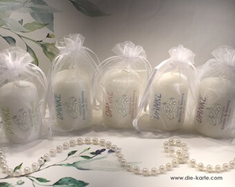 Guest gift candle "THANK YOU" with rings for your wedding as a thank you to your guests, in an organza bag, at a low price! Design 315HO