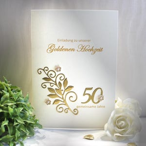 Einladungskarte zur Goldenen Hochzeit "Ornament mit Blüten", hochwertige Qualität incl. Umschlag & Einlegeblatt Design 12821