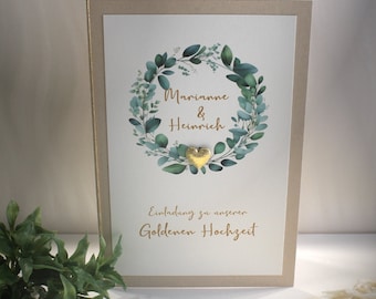 Invitation to the Golden Wedding "Eucalyptus with Heart" incl. personalization, insert & envelope Design 7119