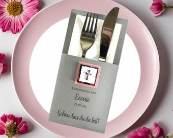 Cutlery bag for confirmation - communion or baptism "Cross" very elegant design 5003
