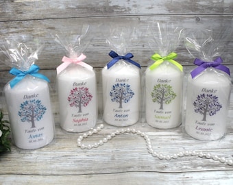 Guest gift candle for baptism "Tree of Life" personalized, design 202, 8 x 6 cm