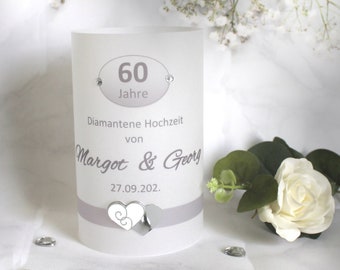 Lichthülle, Windlicht Pergament "Zur diamantenen Hochzeit" mit Herzen Design 409