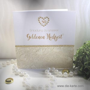 Einladungskarte zur Goldenen Hochzeit "50", hochwertige Qualität incl. Umschlag & Einlegeblatt Design 12819