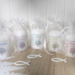 Guest gift candle TREE for confirmation, communion or baptism, in an organza bag, at a low price Design 303 image 2