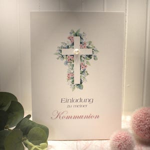 Einladungskarten 10 Stück mit "Blütenkreuz" zur Konfirmation-Kommunion-Taufe incl. Umschlag zum kleinen Preis! Design K36